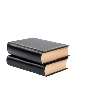 Two black hardcover books stacked on top of each other, ideal for educational themes. png