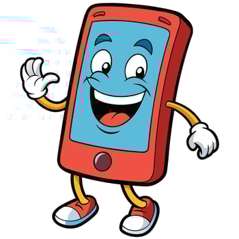 a cartoon red cell phone waving and smiling vector