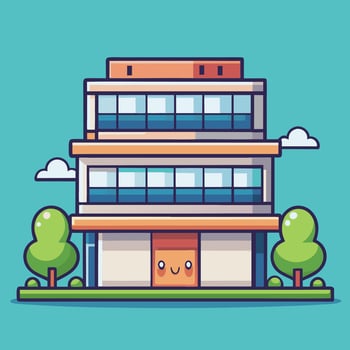 an illustration of a building with windows and trees vector