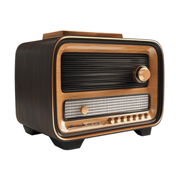 Vintage wooden radio on display showcasing retro design from the mid-20th century isolated on transparent background png