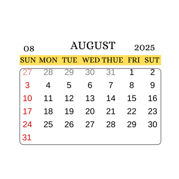 transparent august calendar of 2025 png