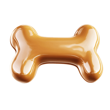 3D-rendered bone-shaped dog treat with shiny caramel-like appearance on transparent background png
