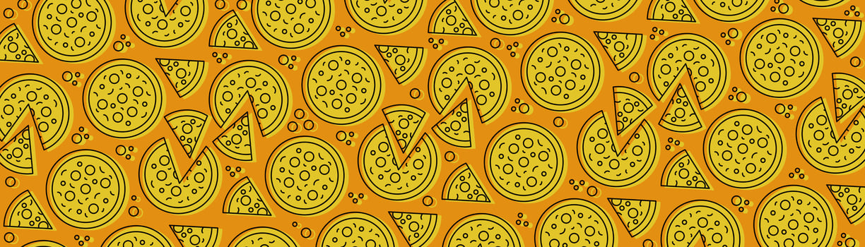 Pizza backdrop. Pizza slices pattern on orange background. vector