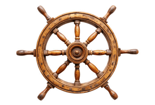 A ship's wheel with wooden spokes png