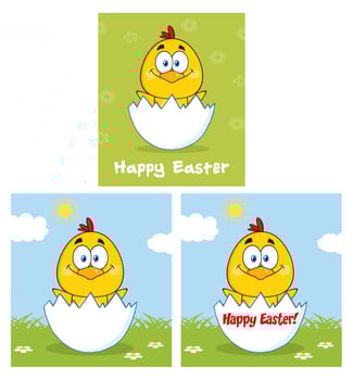 Yellow Chick Cartoon Character. Collection Set - 2 vector