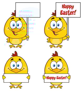 Yellow Chick Cartoon Character. Collection Set - 7 vector
