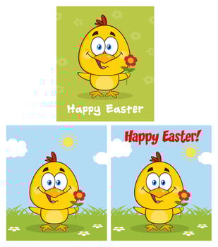 Yellow Chick Cartoon Character. Collection Set - 3 vector