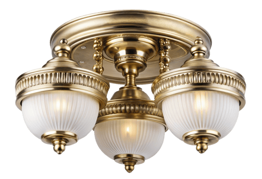 Brass double-light ceiling fixture isolated with transparent background. png