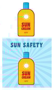 Cartoon Bottle Sunscreen With Text Sun Cream. Collection Set vector