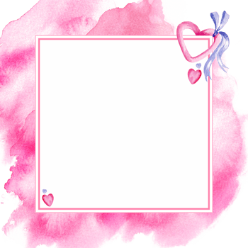 watercolor square frame with heart to Valentine day theme, hand draw illustration of wreath, pink and lilac color border on pink gradient watercolor background. For Valentine day card png