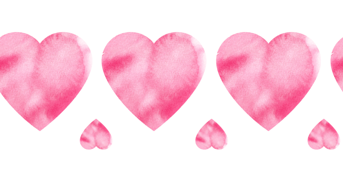 seamless border of valentine day theme with textured watercolor gradient pink hearts, hand draw illustration, sketch for party and event decoration png