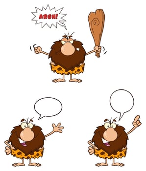 Funny Male Caveman Cartoon Mascot Character. Collection Set - 7 vector