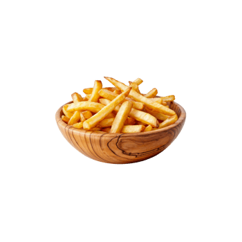 french fries in a wooden bowl on a transparent background png