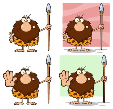 Funny Male Caveman Cartoon Mascot Character. Collection Set - 3 vector