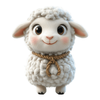 Cute cartoon sheep with fluffy wool and cheerful expression standing upright in a playful pose isolated on transparent background png