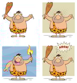 Caveman Cartoon Mascot Character Set vector