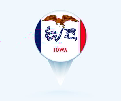 Map pointer with flag of Iowa. vector