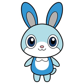 a cartoon blue bunny with big eyes white background vector