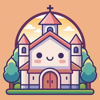 church with a smiley face white background vector