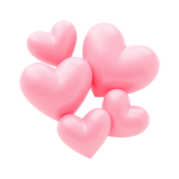 Group of 3D glossy pink hearts floating on transparent background, creating a soft and romantic concept of love and affection. Valentine's day, wedding illustration. png