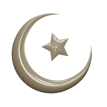 Front view 3d render of brown Islamic crescent and star png