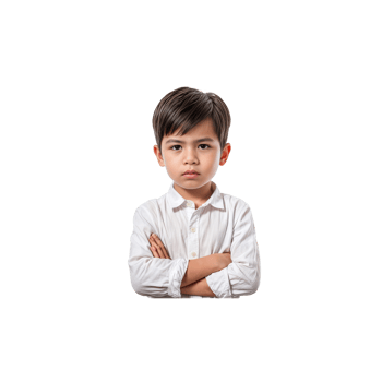 A young boy with his arms crossed in front of him png