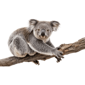 Koala bear on tree branch png