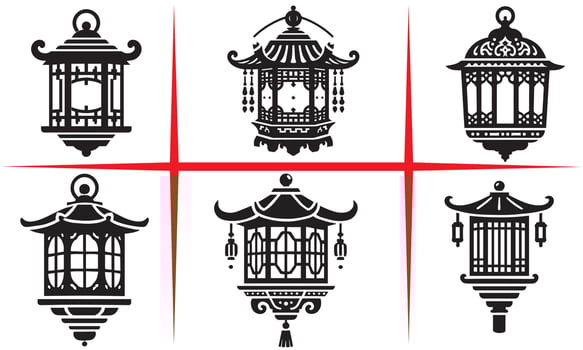 Peaceful Lantern Silhouette Set Design vector