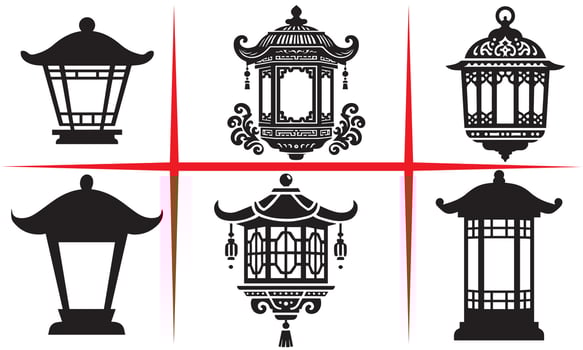 Peaceful Lantern Silhouette Set vector