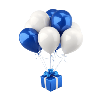 Festive Blue and White Balloons with Gift Box for Celebrations png
