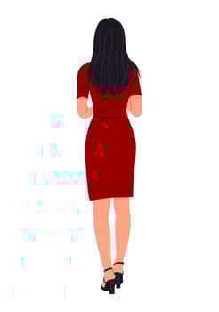 A woman in a red dress standing back vector