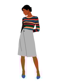 A woman in a skirt and striped shirt vector