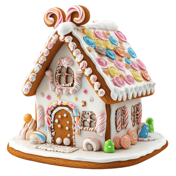Candy-Coated Gingerbread House with Rainbow Details png
