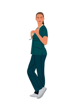 A woman in a scrub suit standing with her hands on her hips vector