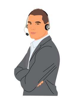 Call center, hotline, customer service businessman representative with headsets vector