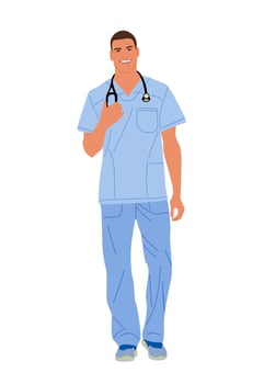 A cartoon male doctor in blue scrubs vector