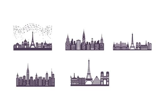 New York and Paris city silhouette vector