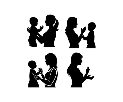 Mother and baby silhouette set vector