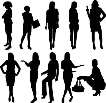 Business woman pointing hand silhouette set vector