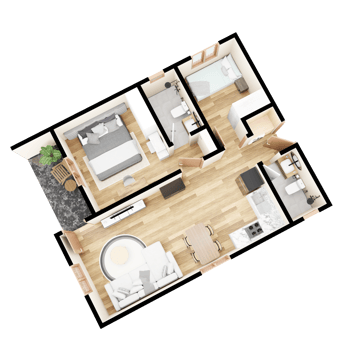 3D Floor plan of a home, 3D illustration. Front right corner of top view png
