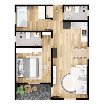 3D Floor plan of a home, 3D illustration. Top View. png