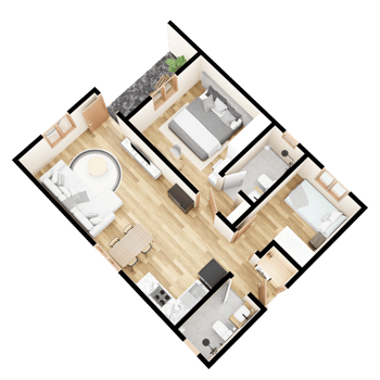 3D Floor plan of a home, 3D illustration. rear right corner of top view png