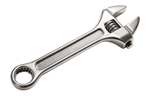 Close up of adjustable spanner on a transparent background showcasing the wrenchs adjustable mechanism with a shiny metallic finish, ideal for repair tasks png