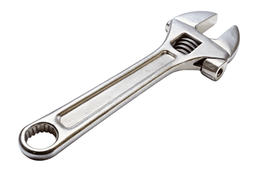 High quality close up image of a metallic adjustable wrench on a transparent background with an ergonomic handle, a perfect tool for maintenance and repairs png