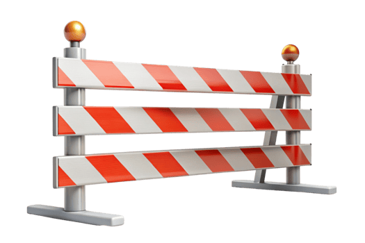 Orange and white striped traffic barrier used for road safety, construction sites, and traffic diversion, with reflective top lights for visibility png