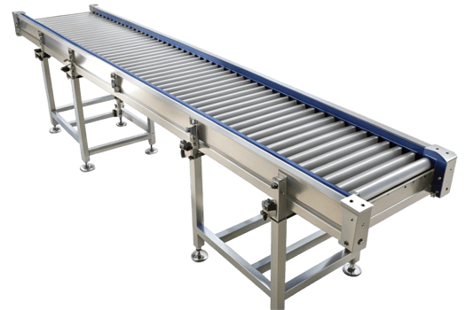 Metal conveyor belt system for efficient product movement in industrial and manufacturing environments on transparent background png
