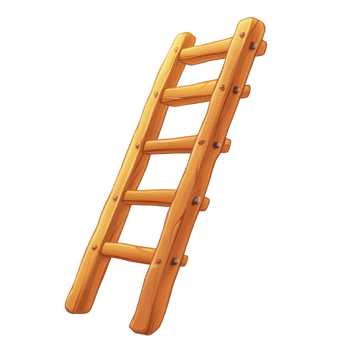 A rustic wooden ladder leans against a white background png