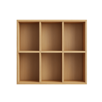 Empty Wooden Shelf Six Compartments Wall Mounted png