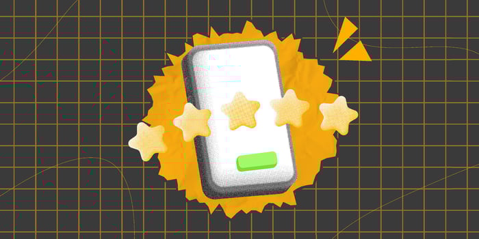 halftone collage smartphone with five stars, symbolizing high ratings and positive feedback. Perfect for promoting customer reviews, app ratings, and user satisfaction in digital marketing campaigns vector