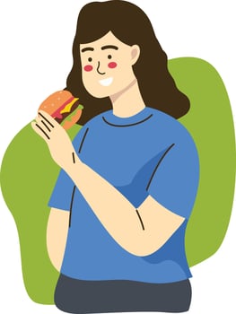 Person Eating Hamburger in Flat Design vector
